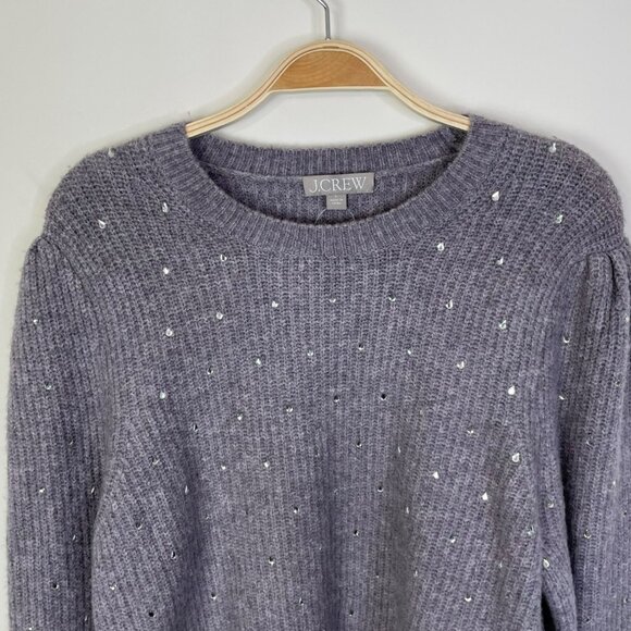 J. Crew Puff Sleeve Rhinestone sweater Supersoft yarn Wool Alpaca Large Sparkly - Picture 3 of 10